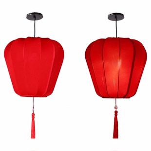 新中式中国风吊灯餐厅酒店灯笼茶楼过道布艺吊灯东方红色装饰灯笼