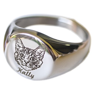 来图定制戒指宠物纪念品猫狗头像照片名字订做钛钢饰品女朋友礼物