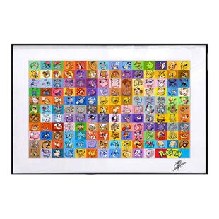 宝可梦火红叶绿初代图鉴装饰画卡通动漫皮卡丘小火龙儿童房挂画