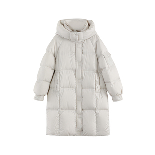 【商场同款】X--MOOM2024冬季新款时尚简约连帽中长款面包羽绒服