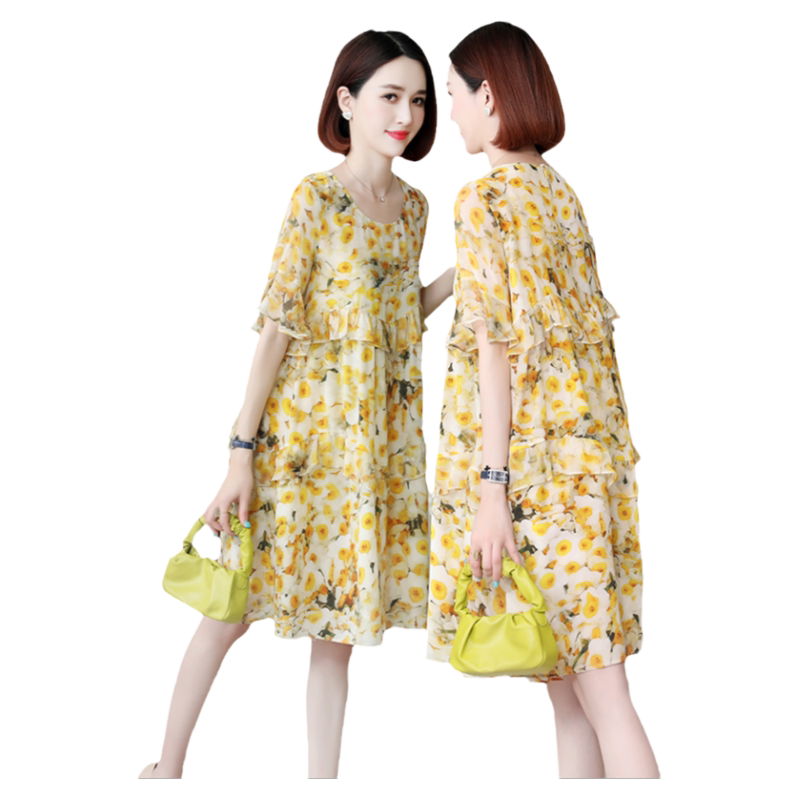 杭州真丝连衣裙夏季甜美碎花
