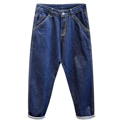 深蓝原色牛仔裤男宽松直筒老爹裤