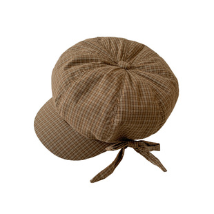 复古蝴蝶结格纹八角贝雷帽女春季高级感甜美显脸小报童帽画家帽子