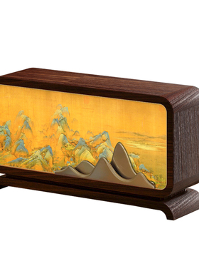 新中式黑胡桃木灯光画小夜灯摆件