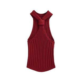 YoungGirlDay纯欲辣妹性感露肩修身显瘦打底弹力针织扭结挂脖背心