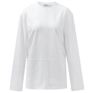 CALVINLUO 24新品 纯色圆领结构线长袖T恤百搭上衣  粉/白/咖/灰