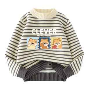 真维斯童装男童加绒毛衣中大童秋冬一体绒针织衫儿童加厚毛线上衣