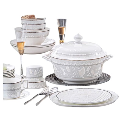 巧瓷【冰清鸢尾花】餐具套装骨瓷