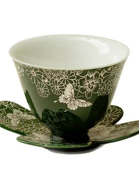 梵汝高档蝶恋花主人杯盖碗茶杯垫套杯精致品茗杯女高颜值功夫茶具