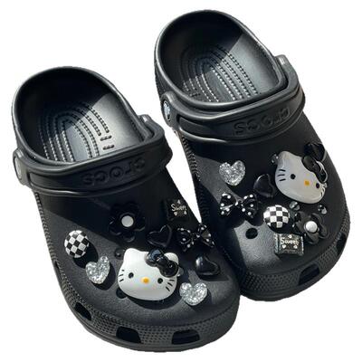 洞洞鞋配饰黑白猫咪diy鞋扣鞋花