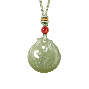 保真天然和田玉锦鲤吊坠年年有余玉坠玉石雕刻项链护身符玉佩挂件