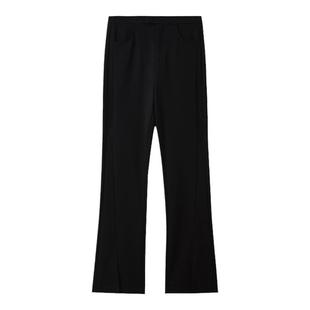 【商场同款】水云间黑色微喇开叉休闲裤女夏季新款显瘦高腰小西裤