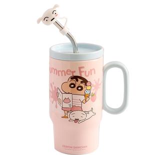 正版蜡笔小新马克杯联名款陶瓷杯子大容量带盖吸管水杯女生日礼物