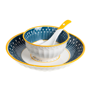 绚丽多彩陶瓷家用米饭碗餐具日式碗盘组合创意大面碗双耳汤碗汤盘