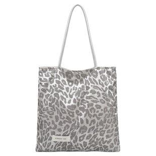 气质银色豹纹女包布袋单肩包帆布包大容量托特包巨好看通勤包包