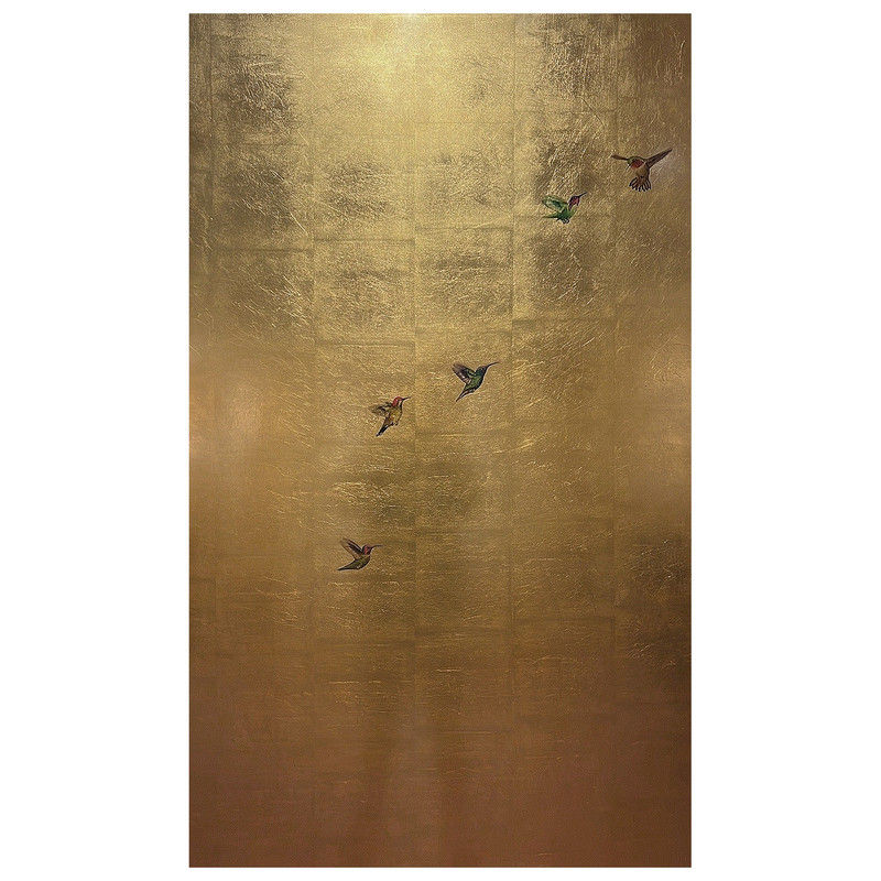 《百灵》宋代美学风挂画金箔工艺画鎏金画古画客厅空间画玄关挂画