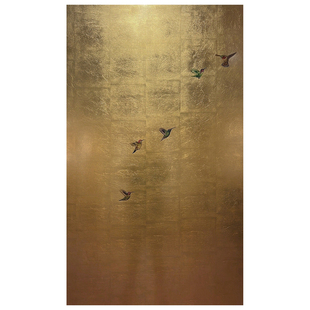 《百灵》宋代美学风挂画金箔工艺画鎏金画古画客厅空间画玄关挂画