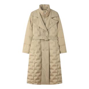 白鹿语鸭绒中长款羽绒服冬季新款立领拼接简约通勤风衣式女式外套