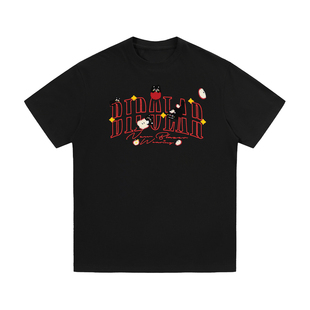 BIPOLAR苹果猫刺绣短袖T恤美式休闲宽松圆领上衣夏季情侣新款半袖