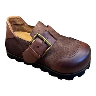 2024新款真皮勃肯鞋女复古头层牛皮平跟单鞋圆头休闲百搭丑萌女鞋