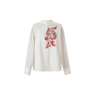 宫小妍【红锦鲤】新中式重工法绣珠绣斜门襟宽松衬衫5102203