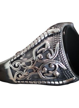 高桥风复古925银黑玛瑙开口戒