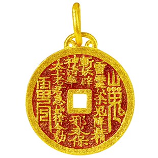 足金999古法实心烧蓝烤漆山鬼花钱八卦黄金项链小吊坠藏传男女