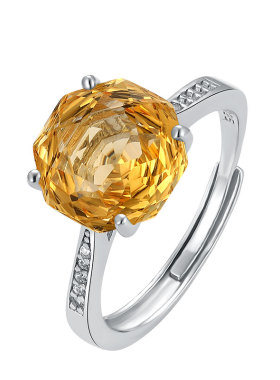 黄水晶女款彩宝经典玫瑰切戒指