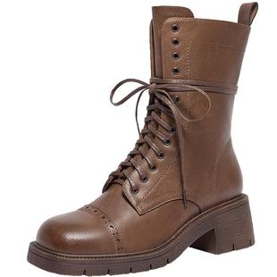 百丽英伦风复古马丁靴时装靴女冬新机车美拉德西部短靴B8H1DDZ4