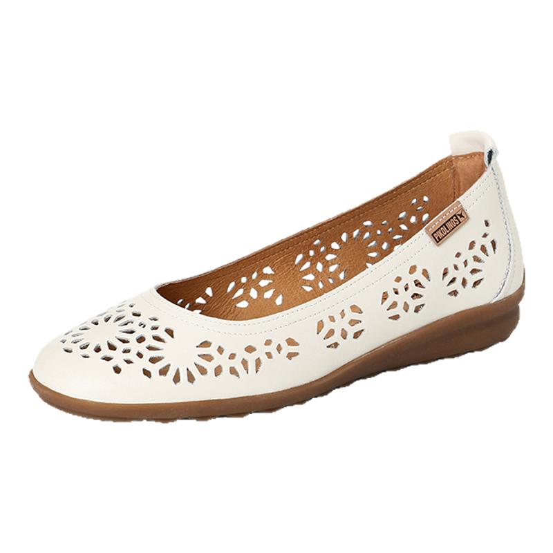 Pikolinos派高雁西班牙春夏款牛皮浅口镂空坡跟套脚单鞋PS254201