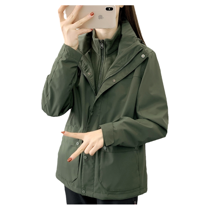秋冬户外冲锋衣三合一加绒加厚女