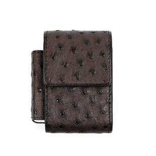 聚变手工皮具高端定制深棕色鸵鸟皮原创翻盖暗扣经典复古真皮烟盒