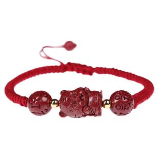 十二生肖马年手串本命年红绳天然原矿朱砂手链男女属马编织红手绳