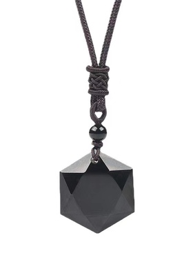 六芒星项链吊坠挂件黑曜石