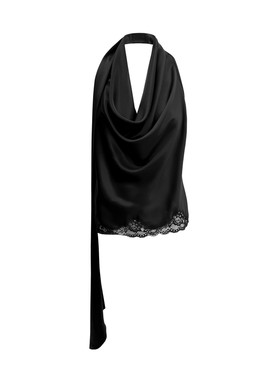 DUE E CHEN Cowl Neck 荡领蕾丝边飘带上衣｜细腻双面缎