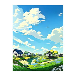 宫崎骏数字油画diy夏天小镇卡通动漫手工填色填充丙烯油彩画定制