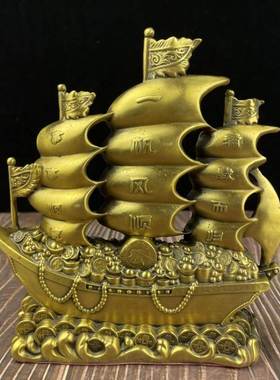 黄铜龙船摆件铜龙舟满载而归摆件摆件铜器一帆风顺