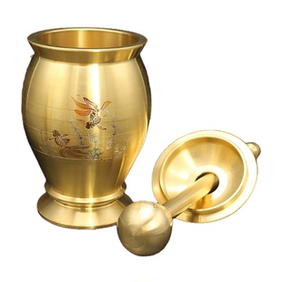 纯铜捣药罐杵子药盅擂钵臼缸研钵臼黄铜盅捣碎捣蒜泥器厨房研磨器