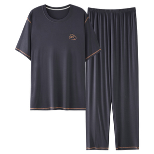 6XL超大码睡衣男士260斤夏季凉感冰丝莫代尔短袖长裤家居服可外穿