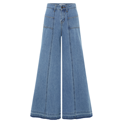 MOUSSY早秋新品丹宁风毛边双缝线阔腿牛仔长裤028IAA11-1010