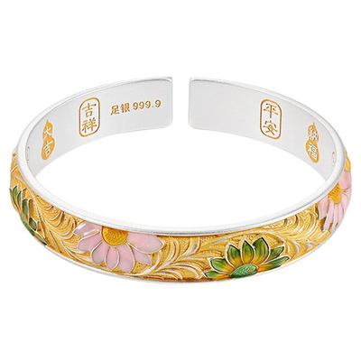 银千造向日葵足银999开口手镯