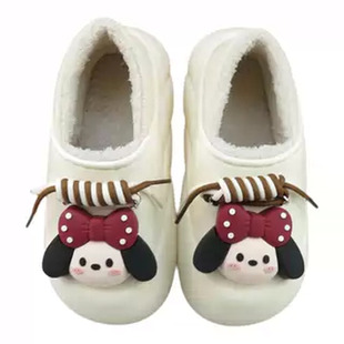 新品2025冬季PU皮面防水防滑加绒保暖包根棉拖鞋女款居家软底棉鞋