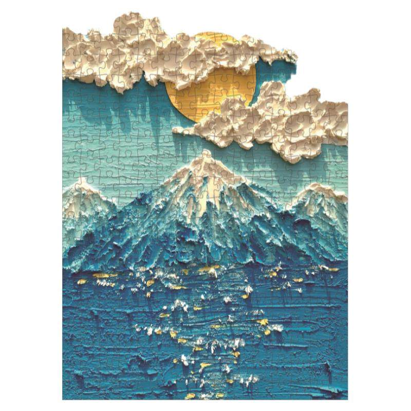 300片拼图裱框油画木质蓝色富士山风景潮玩成人版治愈系益智礼物