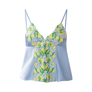 NoirTease夏季薄款丝质睡衣女士性感刺绣吊带短裤家居服两件套装