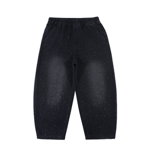 男童加绒牛仔裤冬季保暖阔腿裤中大童黑色长裤新款亮片保暖2026年