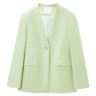 OVV秋冬新款女装针织羊毛无领大纽扣装饰单件西服外套