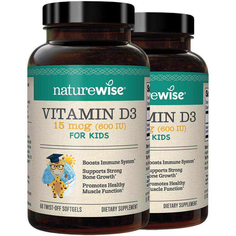 【2瓶】naturewise600iu阳光蓝d3婴幼儿童宝宝维生素vd3滴剂补钙