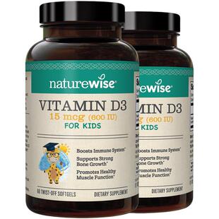 【2瓶】naturewise600iu阳光蓝d3婴幼儿童宝宝维生素vd3滴剂补钙