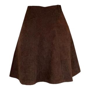 大码复古灯芯绒半身裙肚子秋冬新款伞裙小个子高腰防走光显瘦短裙