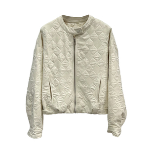 欧货高级感菱形格夹棉加厚外套女秋冬新款休闲宽松棒球服上衣女潮